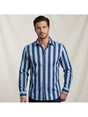Robert Graham L/G Mens Shirt Blue Striped shirt